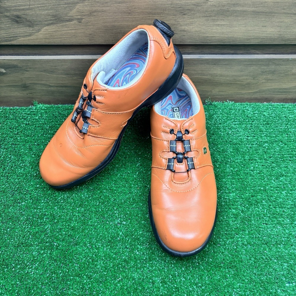 FootJoy Women's DryJoys Boa Shoes Size 7.5 N Orange Ladies Golf With Spikes - Picture 12 of 16